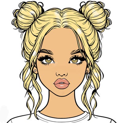 realistic girl with two buns in hair and lips