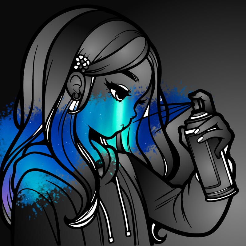 a realistic girl spray painting