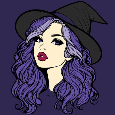 realistic witch girl with wavy hair and lips