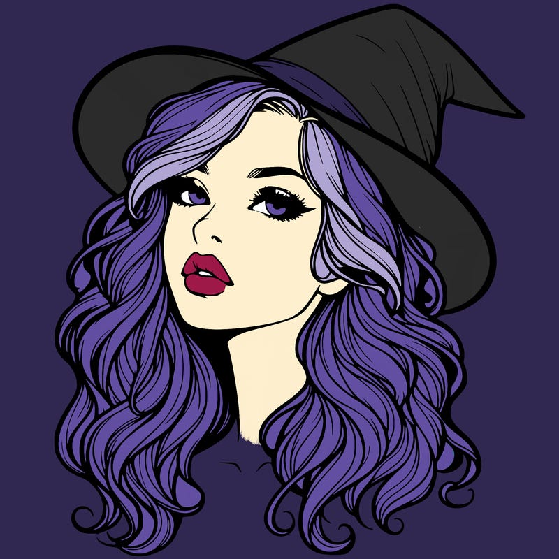 realistic witch girl with wavy hair and lips
