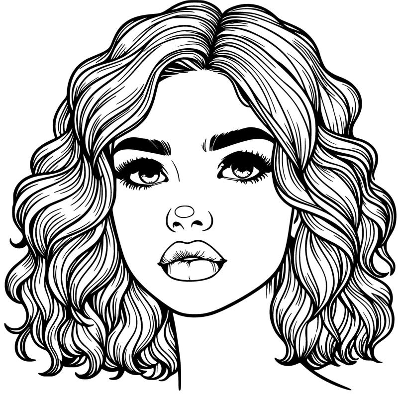 realistic girl with wavy hair and lips and nose