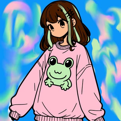girl wearing frogging sweatshirt