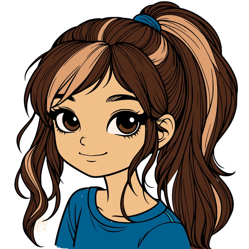 realistic girl with ponytail