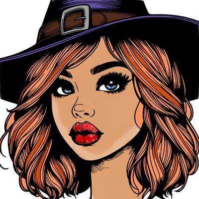 girl with witch hat on realistic with lips