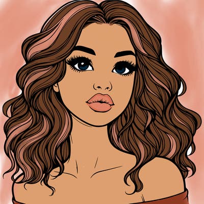 realistic girl with wavy hair and lips
