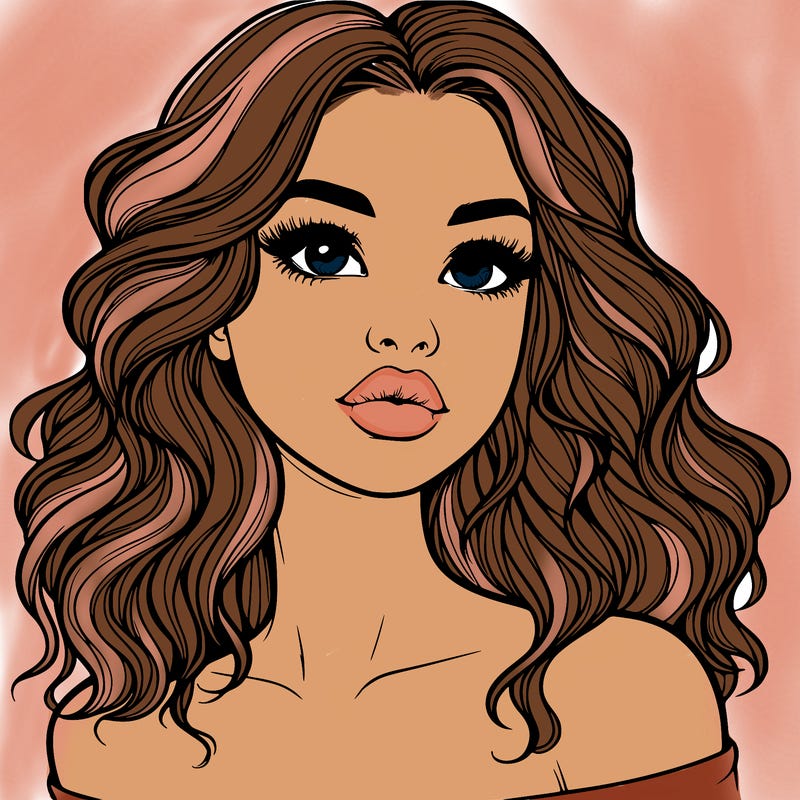 realistic girl with wavy hair and lips