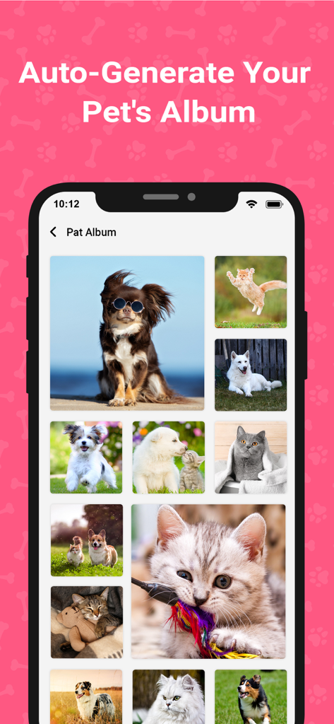 Cat & Dog Translator - Dogify - Screenshot of the Pet Album feature showing a grid of dog and cat photos