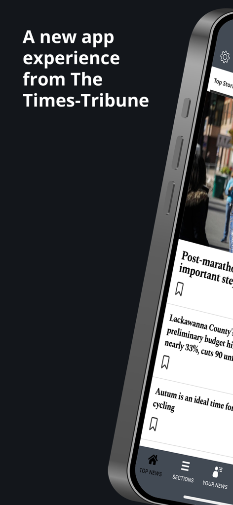 The Scranton Times-Tribune - Smartphone screen displaying The Scranton Times-Tribune local news app interface with headlines for Lackawanna County.