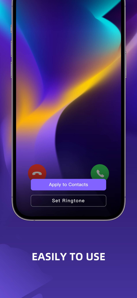 Smartphone-Bildschirm zeigt ein farbenfrohes abstraktes Hintergrundbild mit Optionen zur Anwendung auf Kontakte oder zum Festlegen als Klingelton.