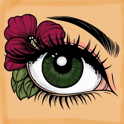 realistic eye with flower