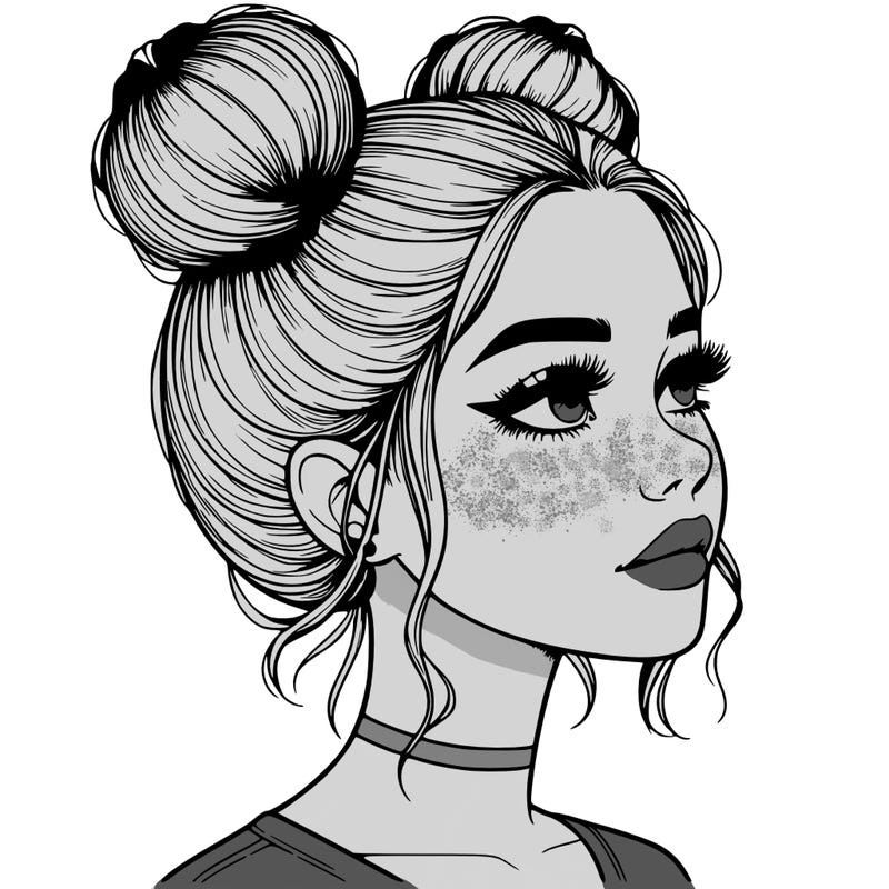 realistic girl with buns on the top of her head