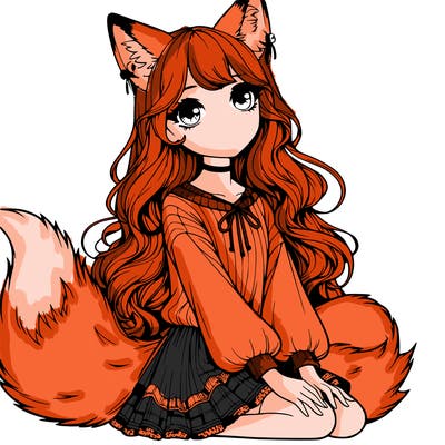 realistic girl with fox ears and tail