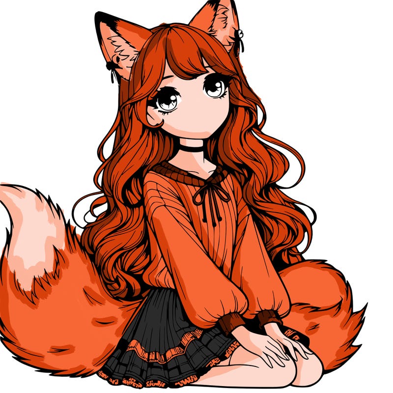 realistic girl with fox ears and tail