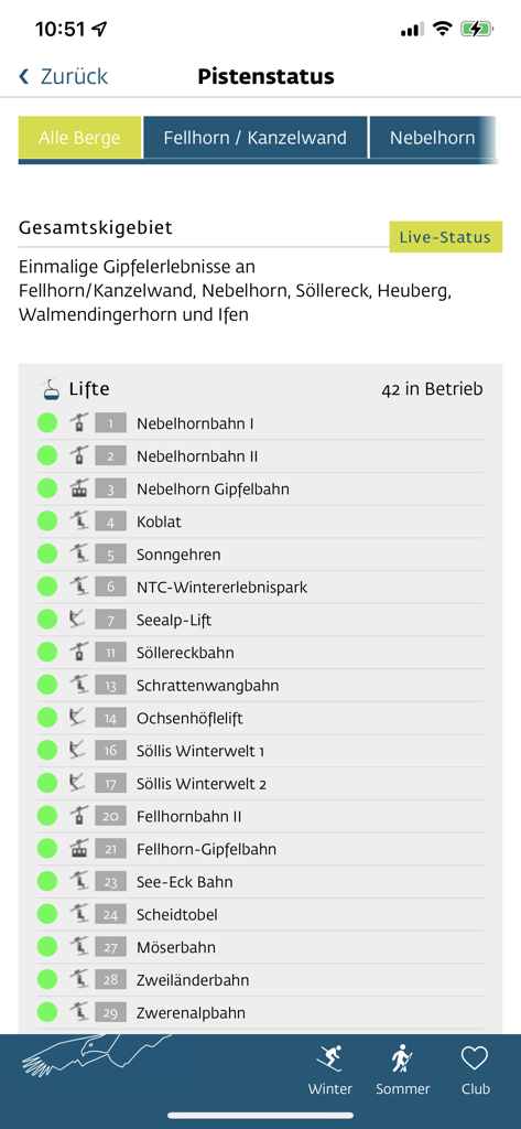 OK Bergbahnen - Real-time list of operational ski lifts and mountain status in the OK Bergbahnen app