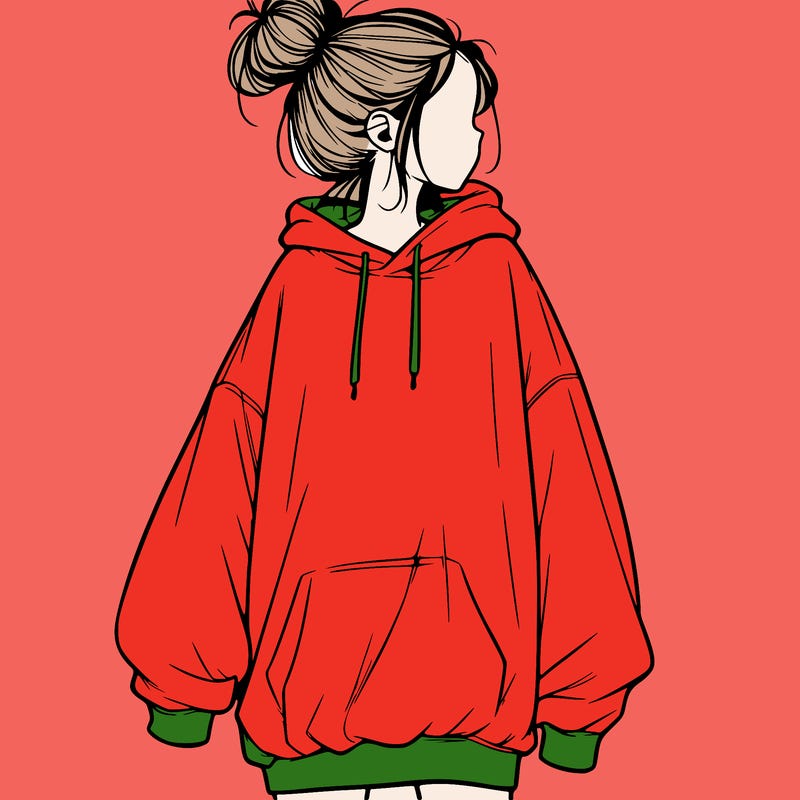 realistic girl with a oversized sweatshirt on and a bun