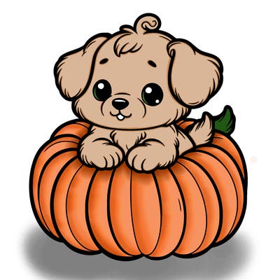 cute little puppy in a pumpkin