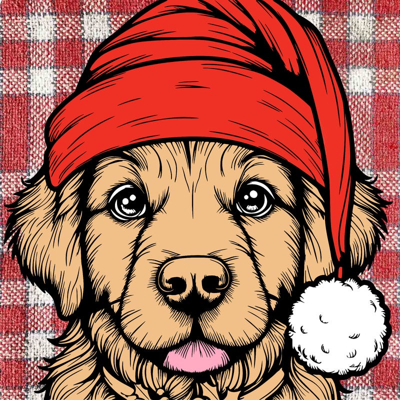 realistic dog with a christmas hat