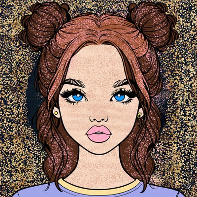 realistic girl with two buns in hair and lips