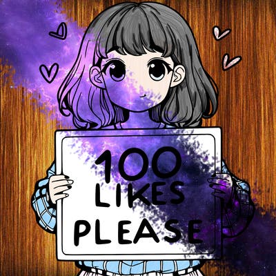 a girl holding a sign saying 100 likes please
