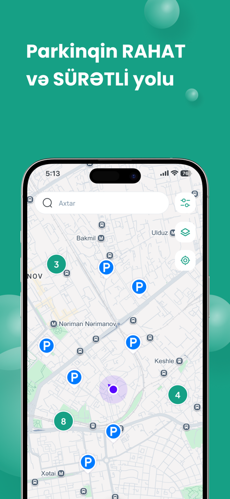 Parkzone - Parkzone app map interface showing available parking spots