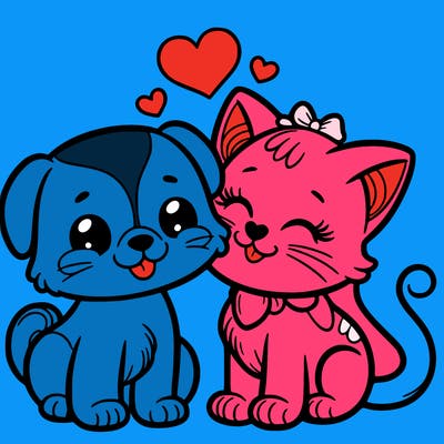 cat with a dog and in love