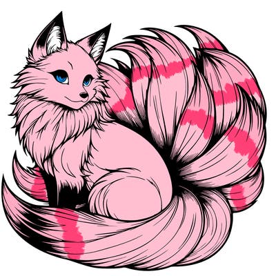 realistic detailed 9 tailed anime fox