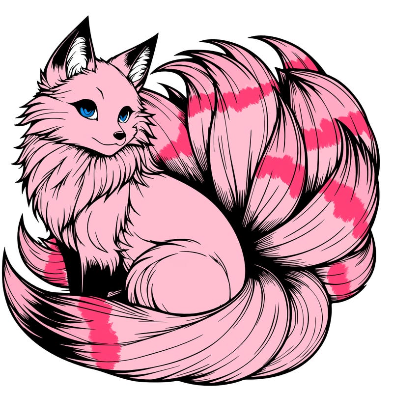 realistic detailed 9 tailed anime fox
