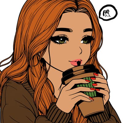 realistic girl drinking coffee