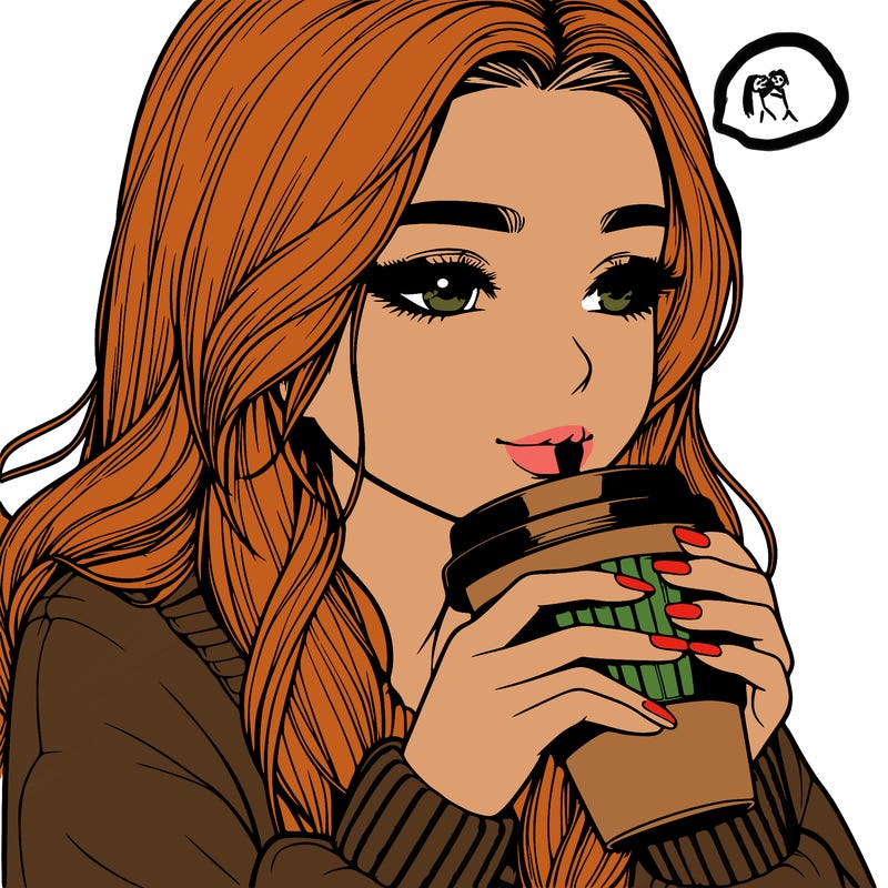 realistic girl drinking coffee