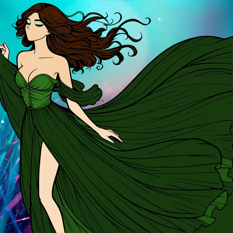 realistic woman in dress flowing the the wind