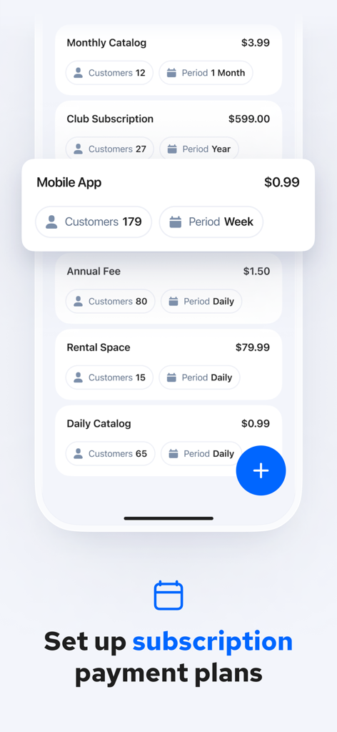 ChargeStripe - Stripe Payments - ChargeStripe mobile app screen displaying various subscription payment plan options.