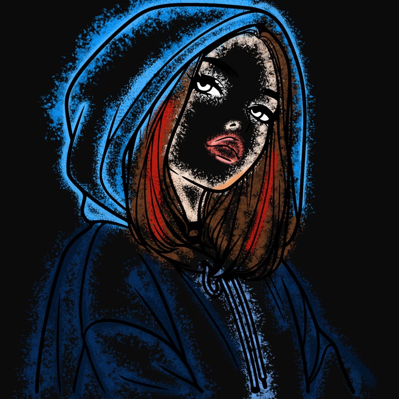 a realistic girl in a hoodie