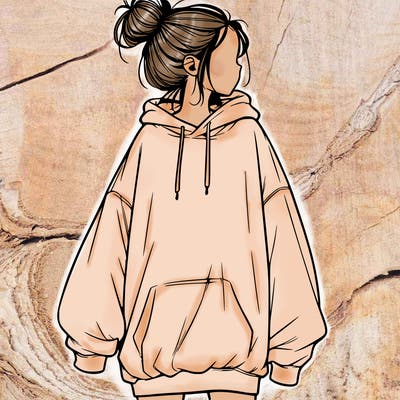 realistic girl with a oversized sweatshirt on and a bun