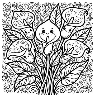 Unleash your creativity with this enchanting Kawaii Calla Lilies coloring page, blending the sophisticated beauty of these flowers with an irresistibly cute Japanese art style. Perfect for a relaxing coloring session, this intricate design promises hours of joyful artistic expression.