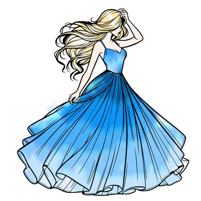 realistic woman with dress flowing in the wind