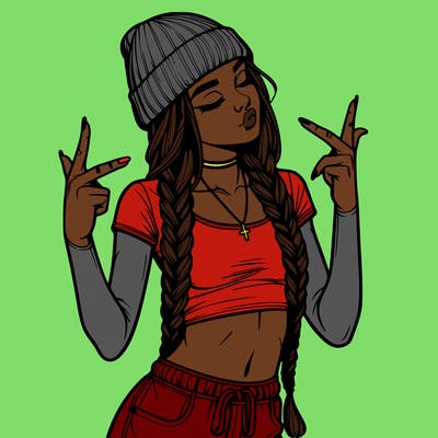 realistic teenage girl with braids and a beanie and crop top doing 🫶🏼