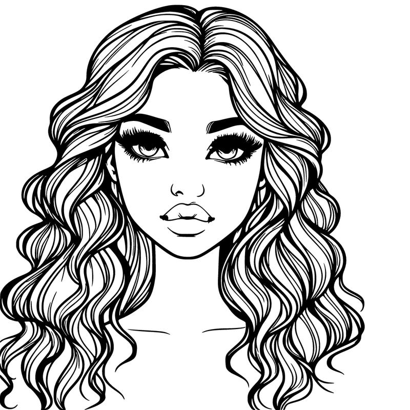 realistic girl with wavy hair and lips