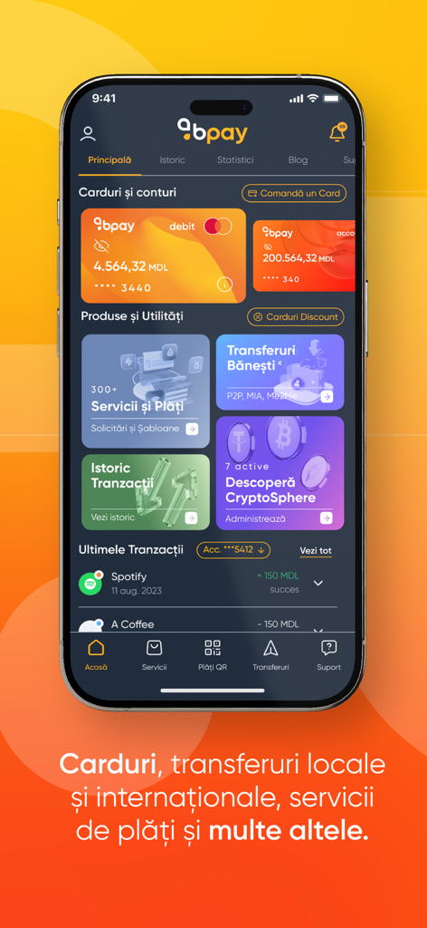 BPay mobile app home screen with digital cards and money transfer options.