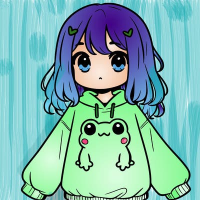 girl wearing frogging sweatshirt