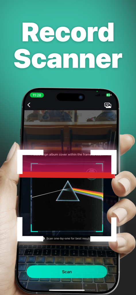 Record Scanner & Vinyl - CD - A hand holding a smartphone using the Record Scanner app to scan a Pink Floyd vinyl album cover