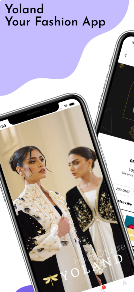 Yoland Fashion mobile app displaying high end modest clothing and luxury abayas
