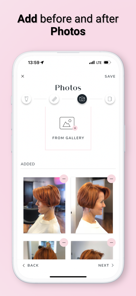 Charm: Save Formulas & Clients - A mobile interface for hair stylists to add and manage client before and after photos