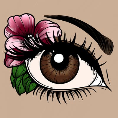 realistic eye with flower