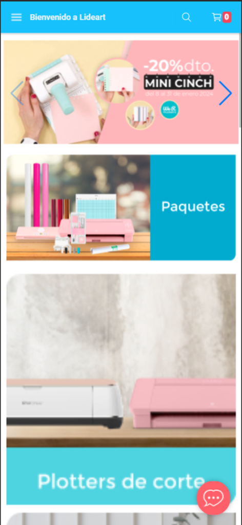 Lideart - Lideart mobile app interface showing craft supplies bundles and cutting plotter machines