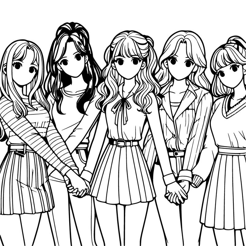 group of girls holding hands realistic
