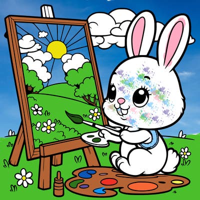 rabbit painting a picture