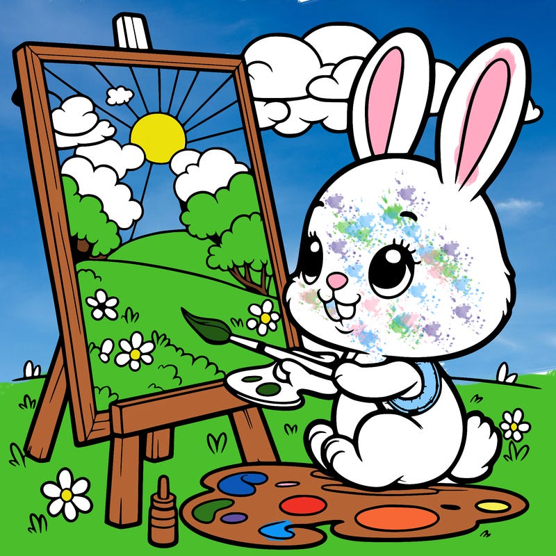 rabbit painting a picture