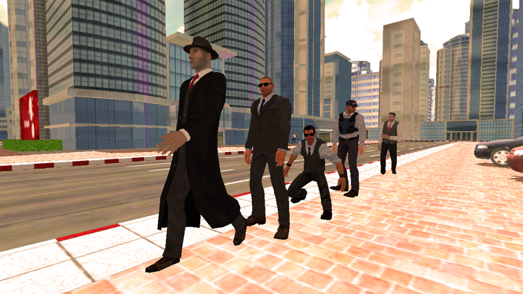 Sniper Assassin 3D Shooting - Characters walking on a city sidewalk in the Sniper Assassin 3D Shooting game