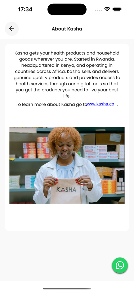 Kasha Care - Kasha Care 앱 소개 페이지, 브랜드 배송 가방을 든 의료 종사자를 보여줍니다.