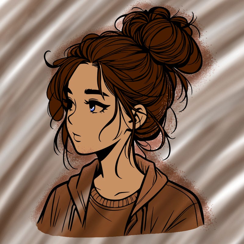 realistic teenage girl with a messy bun